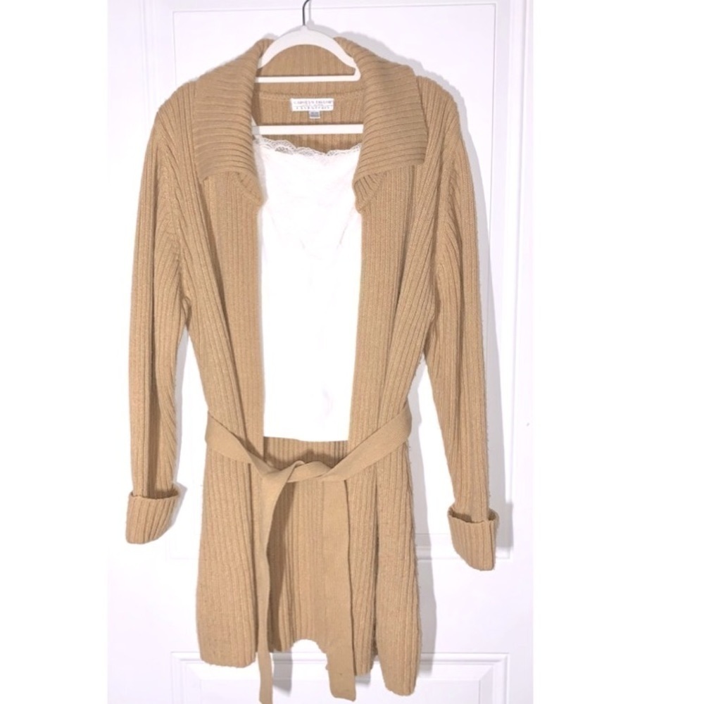 Carolyn Taylor Essentials Tan Belted Cardigan Medium